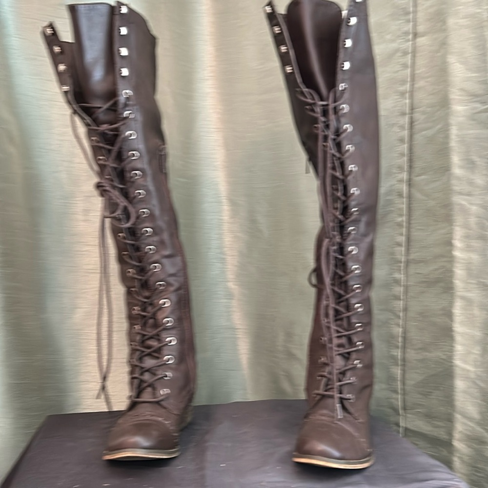 Over the knee lace up leather boots!